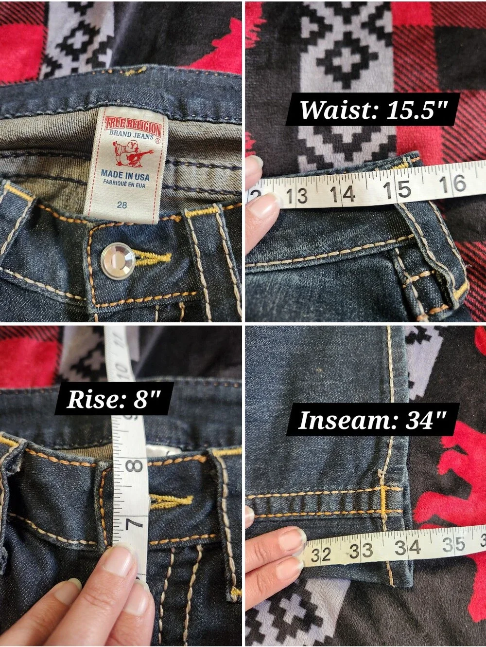 True Religion Dark Wash Rhinestone Flap Pocket Bootcut Jeans Size 28 Y2K - Picture 12 of 12